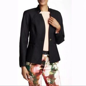 Ted Baker 0 Nomelli Leather Trim Black Blazer